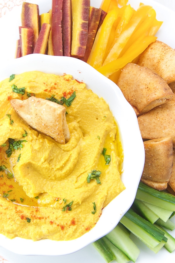 Carrot Hummus with Toasted Paprika Pita Chips Baby Foode
